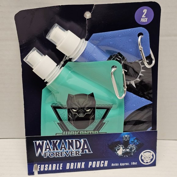 New 2 Marvel Comics Wakanda Forever Reusable Drink Pouch Holds Approx 10oz - Picture 9 of 9